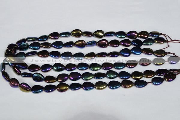 CAA860 15.5 inches 10*14mm flat teardrop AB-color black agate beads