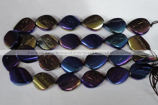 CAA863 15.5 inches 25*33mm twisted teardrop AB-color black agate beads