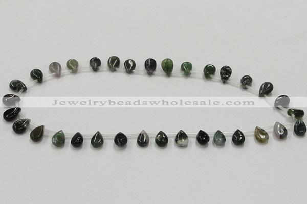 CAB127 15.5 inches 8*12mm flat teardrop moss agate gemstone beads