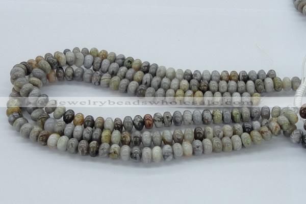 CAB142 15.5 inches 6*10mm rondelle bamboo leaf agate beads