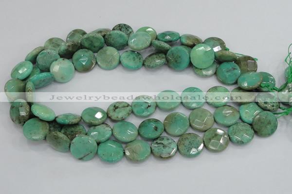 CAB34 15.5 inches 18mm faceted coin green grass agate gemstone beads