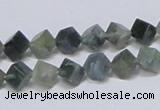 CAB400 15.5 inches 6*6mm inclined cube moss agate gemstone beads