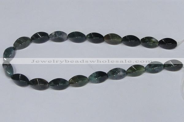 CAB422 15.5 inches 10*20mm twisted rice moss agate gemstone beads