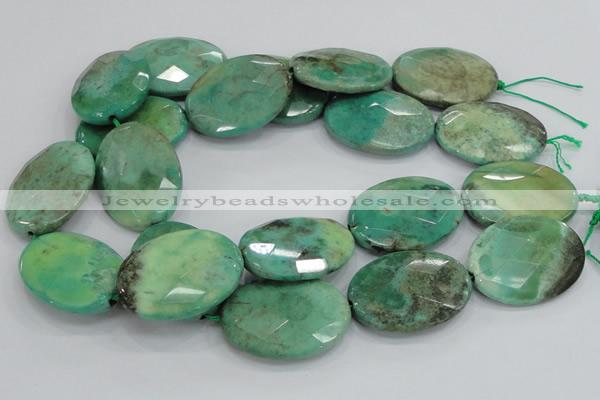 CAB44 15.5 inches 30*40mm faceted oval green grass agate beads