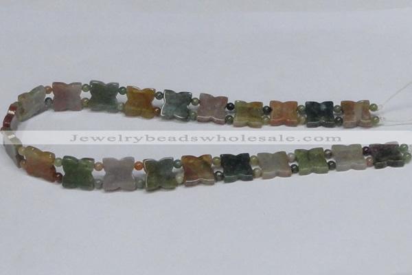 CAB470 15.5 inches flower & round double-drilled indian agate beads