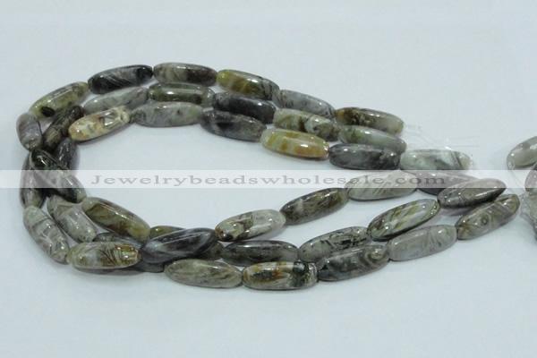 CAB566 15.5 inches 10*30mm rice silver needle agate gemstone beads