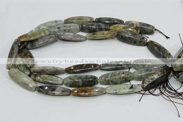 CAB570 15.5 inches 15*40mm flat rice silver needle agate gemstone beads