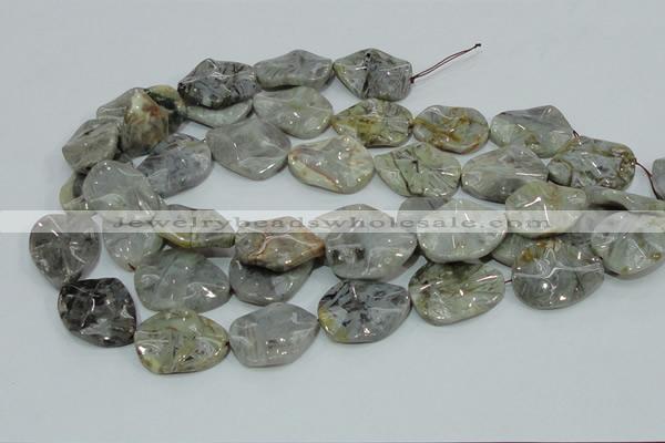 CAB575 15.5 inches 23*30mm wavy oval silver needle agate gemstone beads