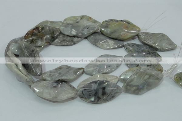 CAB577 15.5 inches 25*50mm wavy marquise silver needle agate beads