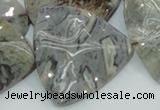 CAB580 15.5 inches 40*40mm wavy triangle silver needle agate beads