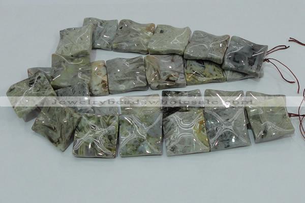 CAB586 15.5 inches 30*30mm wavy square silver needle agate beads