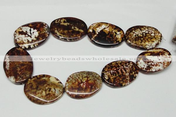 CAB635 15.5 inches 30*40mm twisted oval leopard skin agate beads