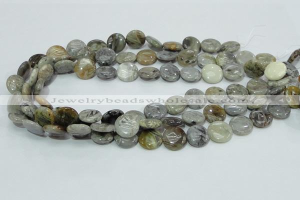 CAB75 15.5 inches 15mm flat round silver needle agate gemstone beads