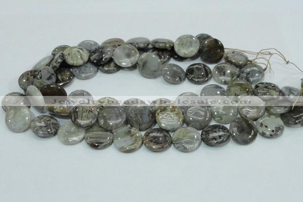 CAB76 15.5 inches 20mm flat round silver needle agate gemstone beads