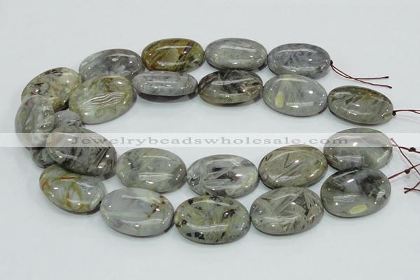 CAB84 15.5 inches 25*35mm oval silver needle agate gemstone beads