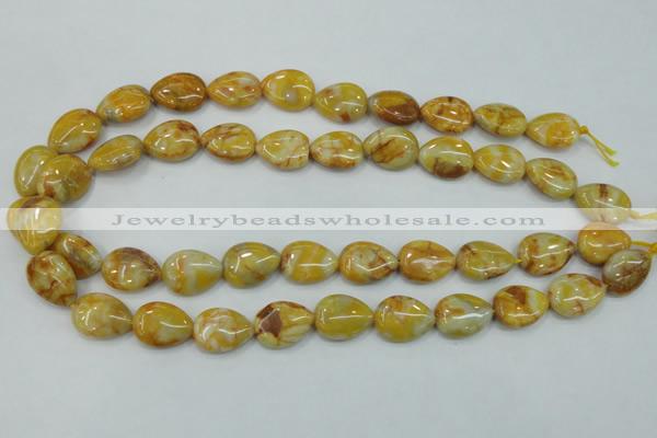 CAB940 15.5 inches 13*18mm flat teardrop yellow crazy lace agate beads