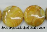 CAB945 15.5 inches 25mm flat round yellow crazy lace agate beads