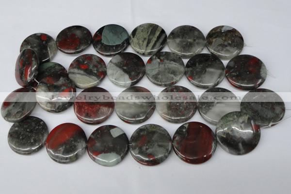 CAF05 15.5 inches 30mm flat round African bloodstone beads