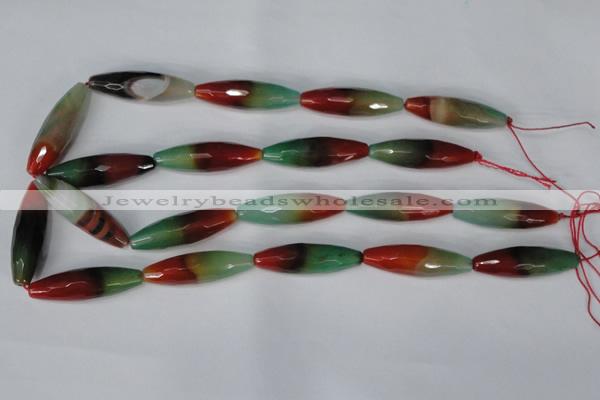 CAG1020 15.5 inches 12*40mm faceted rice rainbow agate beads