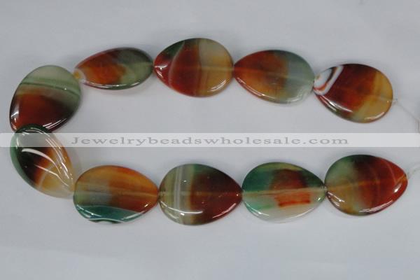 CAG1035 15.5 inches 30*40mm flat teardrop rainbow agate beads