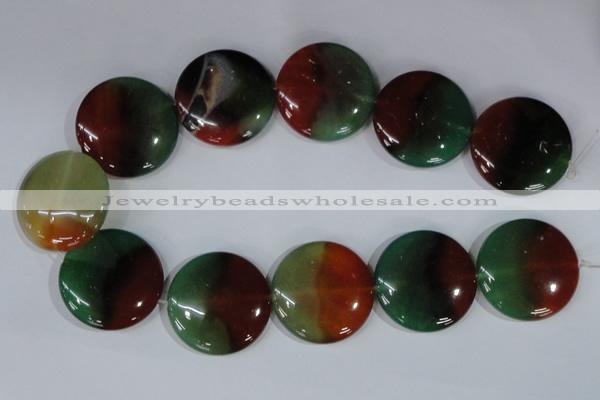 CAG1040 15.5 inches 35mm flat round rainbow agate beads