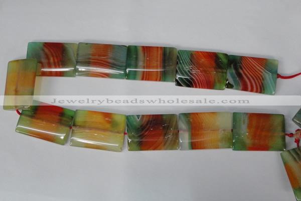 CAG1057 15.5 inches 25*35mm flat tube rainbow agate beads