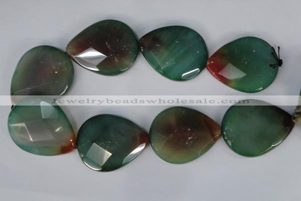 CAG1073 15.5 inches 40*50mm faceted flat teardrop rainbow agate beads