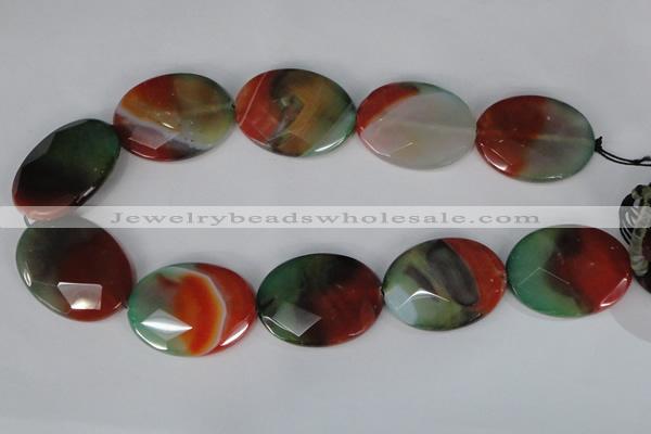 CAG1078 15.5 inches 30*40mm faceted oval rainbow agate beads