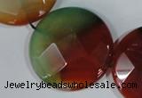 CAG1082 15.5 inches 35mm faceted coin rainbow agate beads