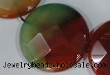 CAG1083 15.5 inches 40mm faceted coin rainbow agate beads