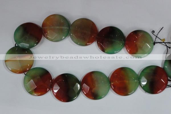 CAG1083 15.5 inches 40mm faceted coin rainbow agate beads