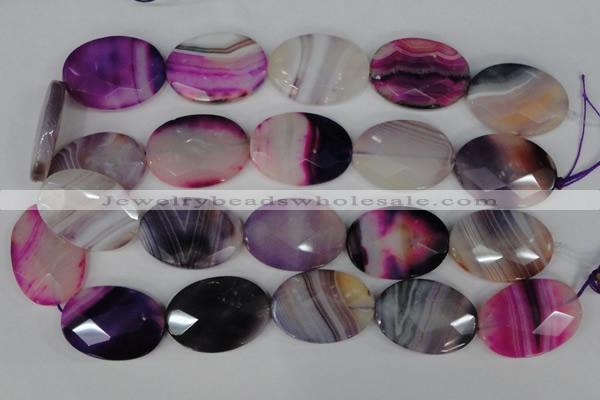 CAG1192 15.5 inches 25*35mm faceted oval line agate gemstone beads