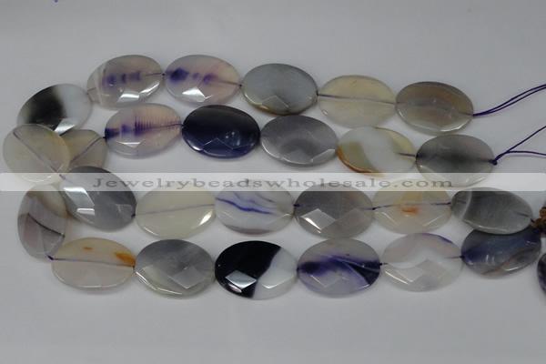 CAG1258 15.5 inches 20*30mm faceted oval line agate gemstone beads