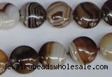 CAG1305 15.5 inches 14mm flat round line agate gemstone beads