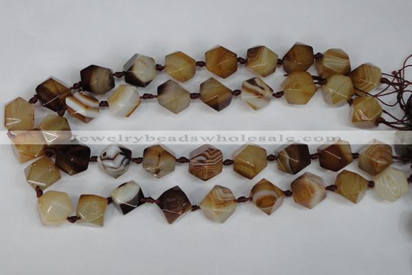 CAG1357 15.5 inches 16*18mm faceted nuggets line agate gemstone beads