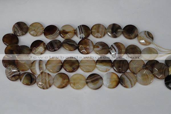 CAG1378 15.5 inches 20mm faceted coin line agate gemstone beads