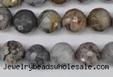 CAG1424 15.5 inches 12mm faceted round silver needle agate beads