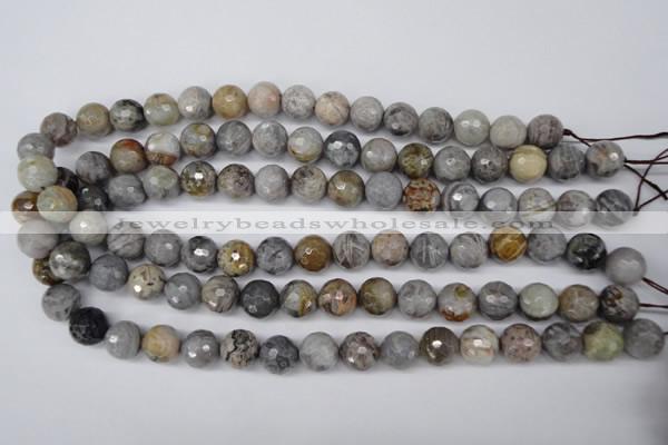 CAG1424 15.5 inches 12mm faceted round silver needle agate beads