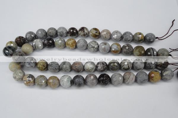 CAG1425 15.5 inches 14mm faceted round silver needle agate beads