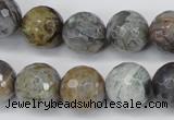 CAG1435 15.5 inches 14mm faceted round bamboo leaf agate beads