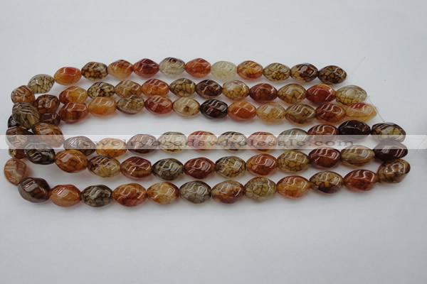 CAG1455 15.5 inches 10*15mm twisted rice dragon veins agate beads