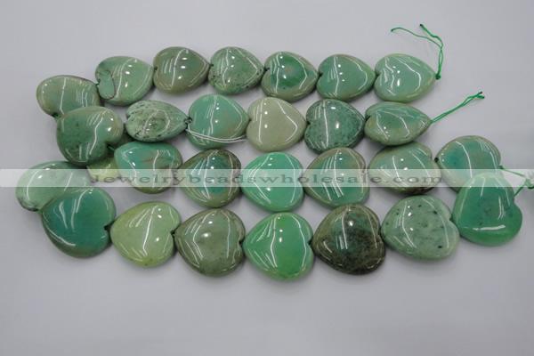 CAG1612 15.5 inches 30*30mm heart green grass agate beads