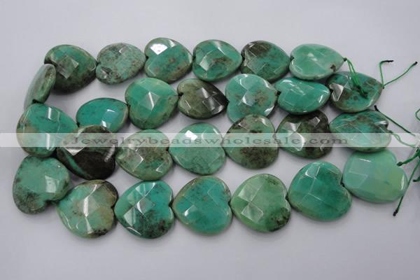 CAG1614 15.5 inches 30*30mm faceted heart green grass agate beads