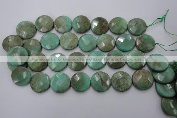 CAG1615 15.5 inches 25mm faceted coin green grass agate beads