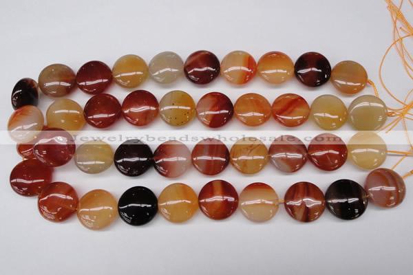 CAG1650 15.5 inches 20mm flat round red agate gemstone beads