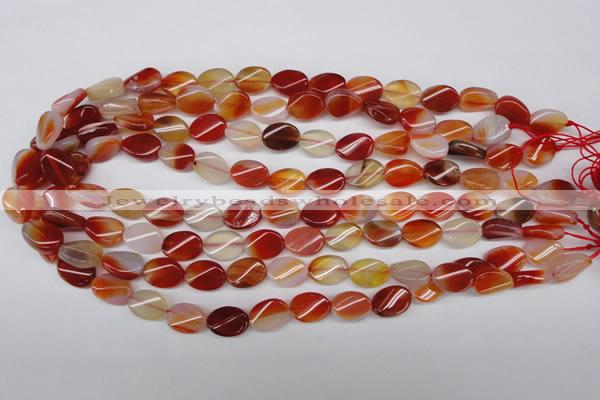 CAG1652 15.5 inches 10*14mm twisted oval red agate gemstone beads