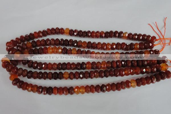 CAG1665 15.5 inches 6*10mm faceted rondelle red agate gemstone beads