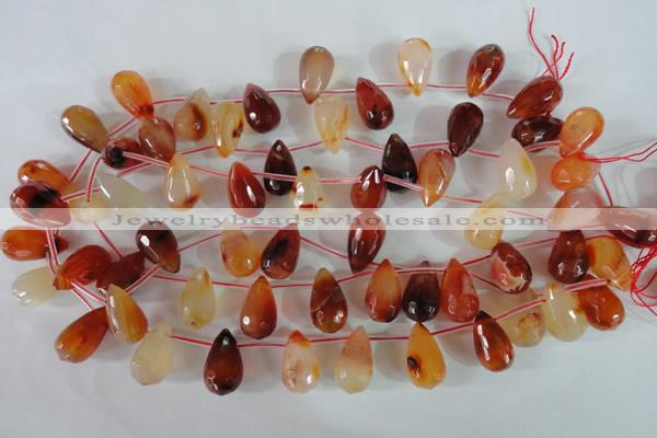 CAG1669 Top-drilled 13*18mm faceted teardrop red agate gemstone beads