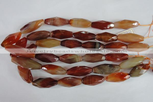 CAG1670 15.5 inches 14*30mm faceted rice red agate gemstone beads