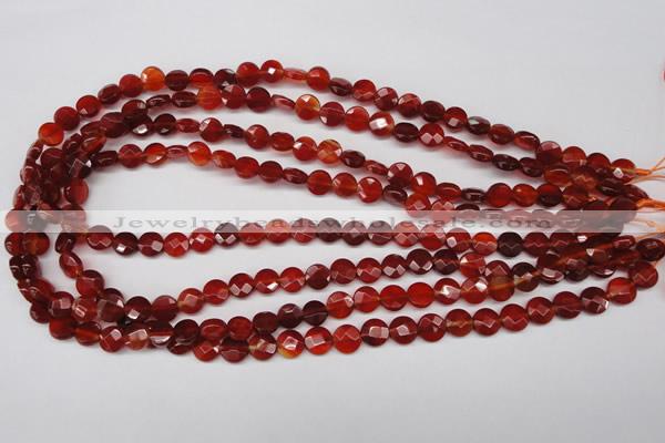 CAG1675 15.5 inches 8mm faceted coin red agate gemstone beads